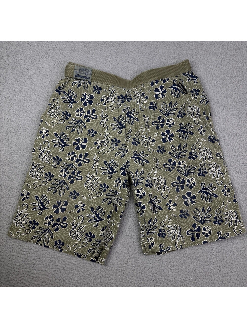 Vintage Jimmyz Mens Shorts 34 Khaki Navy Floral Belted Surf Skate 80s 90s